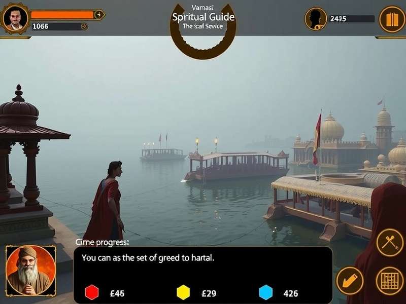 Varanasi Spiritual Guide gameplay screenshot showing the sacred ghats